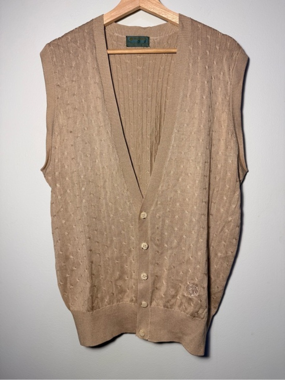 Descente Silk Beige Cable-Knit Button-Front Sweater Vest size L